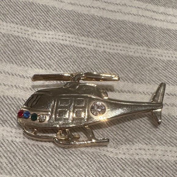 Jewelry - Vintage Gold Helicopter w Rhinestone Accents New